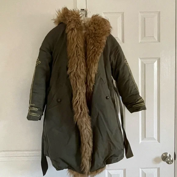 Pinko Faux Fur Army Green Hooded Parka Jacket Coat Eskimo Heavyweight Pennylane - Picture 4 of 11